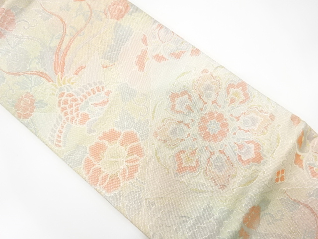 JAPANESE KIMONO / ANTIQUE FUKURO OBI / SILK / SAGANISHIKI / WOVEN FLOWER CREST